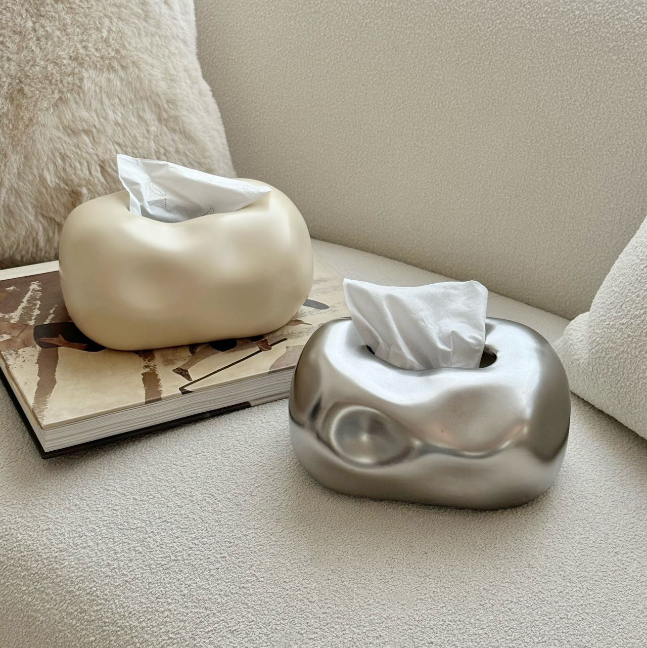 Bubble Ceramic Tissue Box Cover with Sculptural Finish