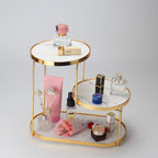 Luxury Marble Tiered Tray with Oval Base and Gold Finish