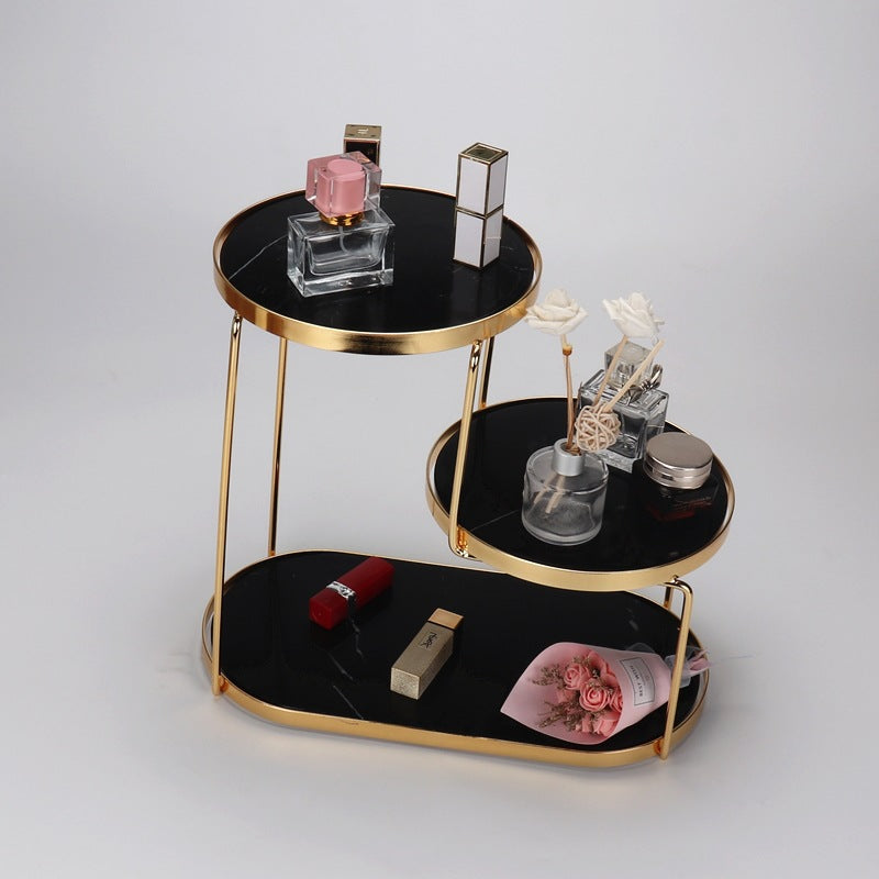 Luxury Marble Tiered Tray with Oval Base and Gold Finish