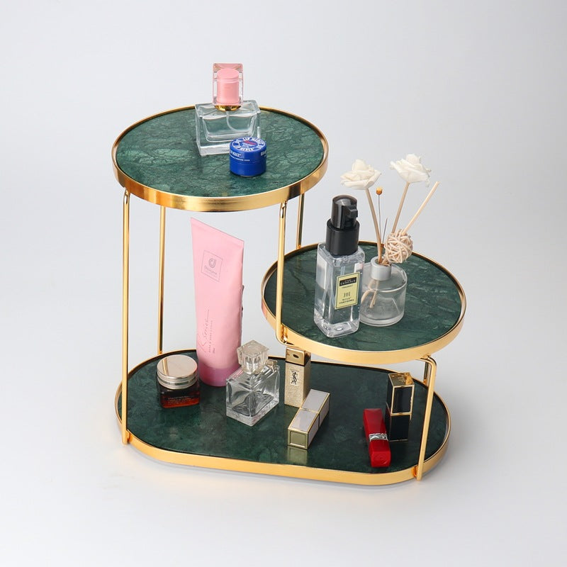 Luxury Marble Tiered Tray with Oval Base and Gold Finish