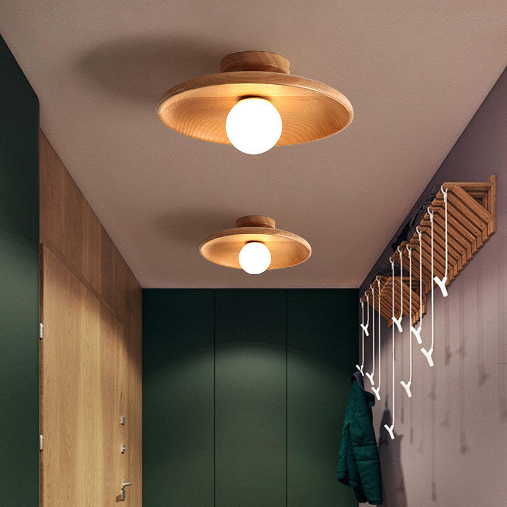 Nordic Wood Minimalist Round Ceiling Light for Hallway Contemporary Home Lighting