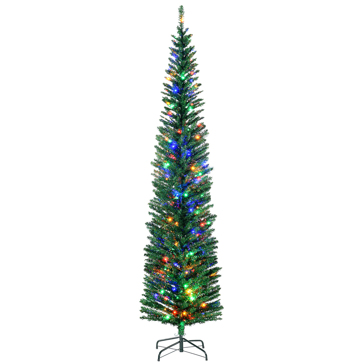 7.5ft Pre-Lit Pencil Shape Christmas Tree with Colourful LED Lights