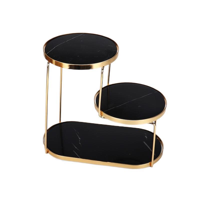 Luxury Marble Tiered Tray with Oval Base and Gold Finish