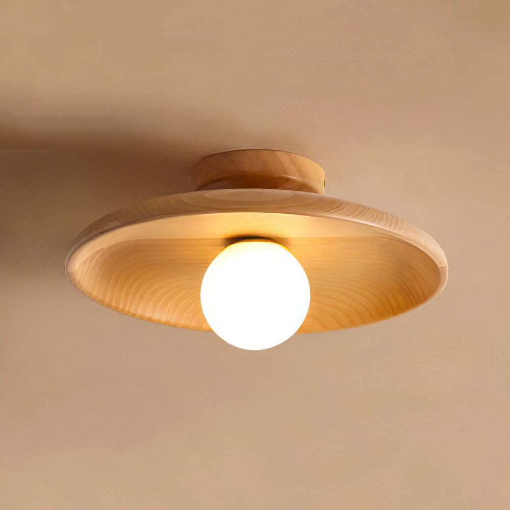 Nordic Wood Minimalist Round Ceiling Light for Hallway Contemporary Home Lighting