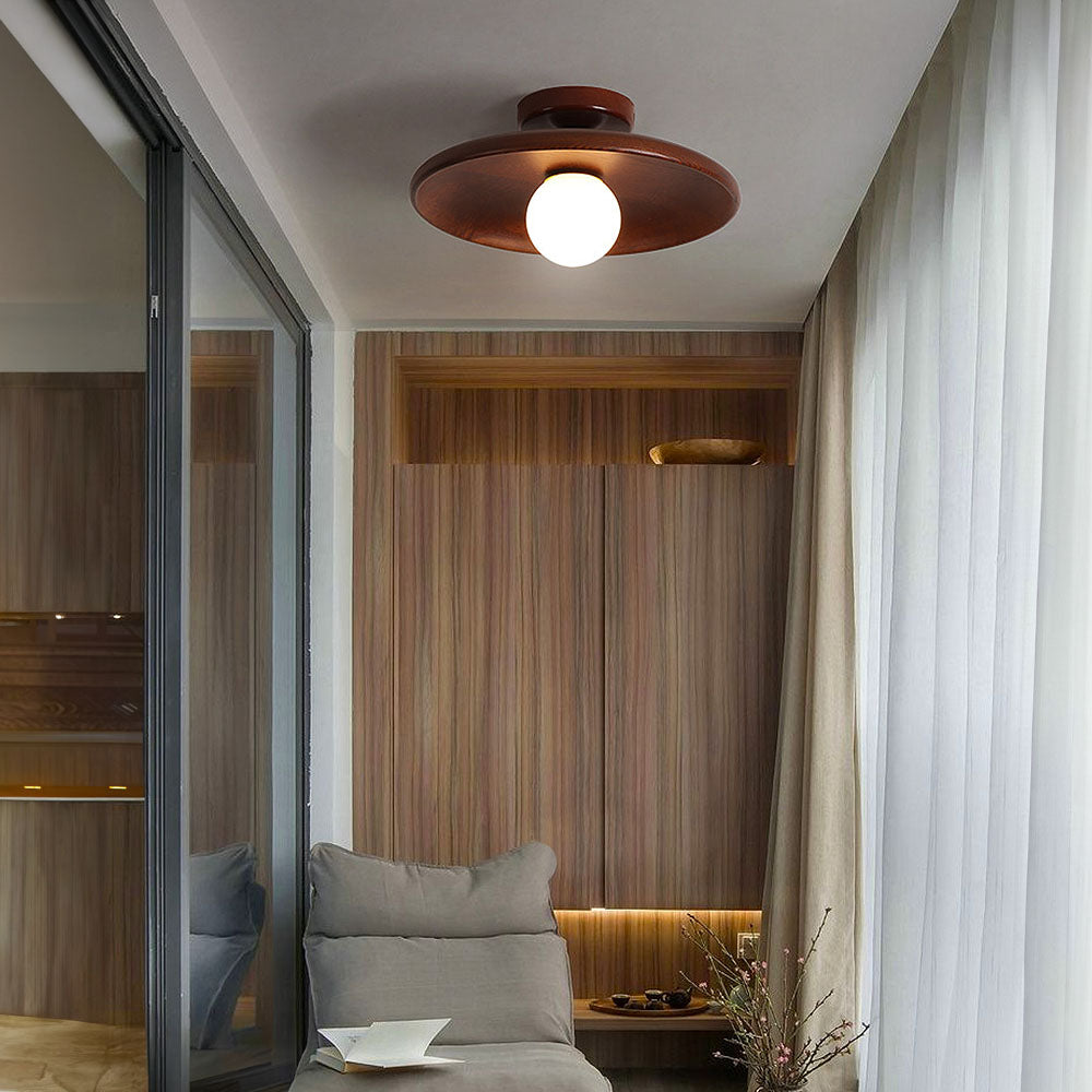 Nordic Wood Minimalist Round Ceiling Light for Hallway Contemporary Home Lighting