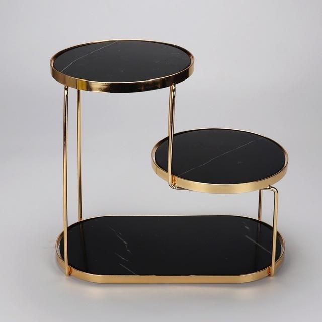 Luxury Marble Tiered Tray with Oval Base and Gold Finish