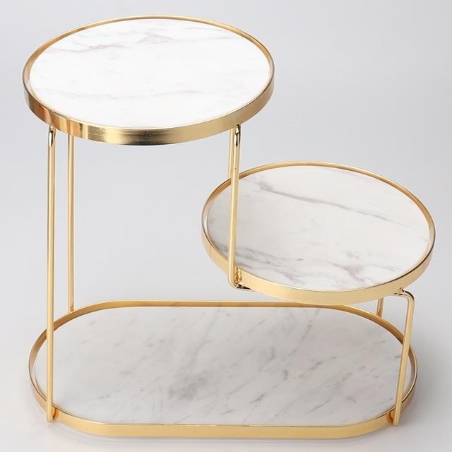 Luxury Marble Tiered Tray with Oval Base and Gold Finish