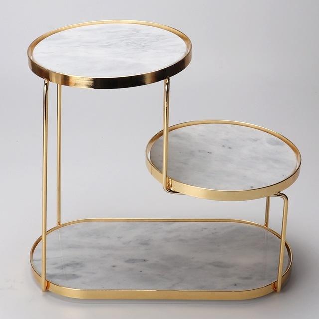 Luxury Marble Tiered Tray with Oval Base and Gold Finish