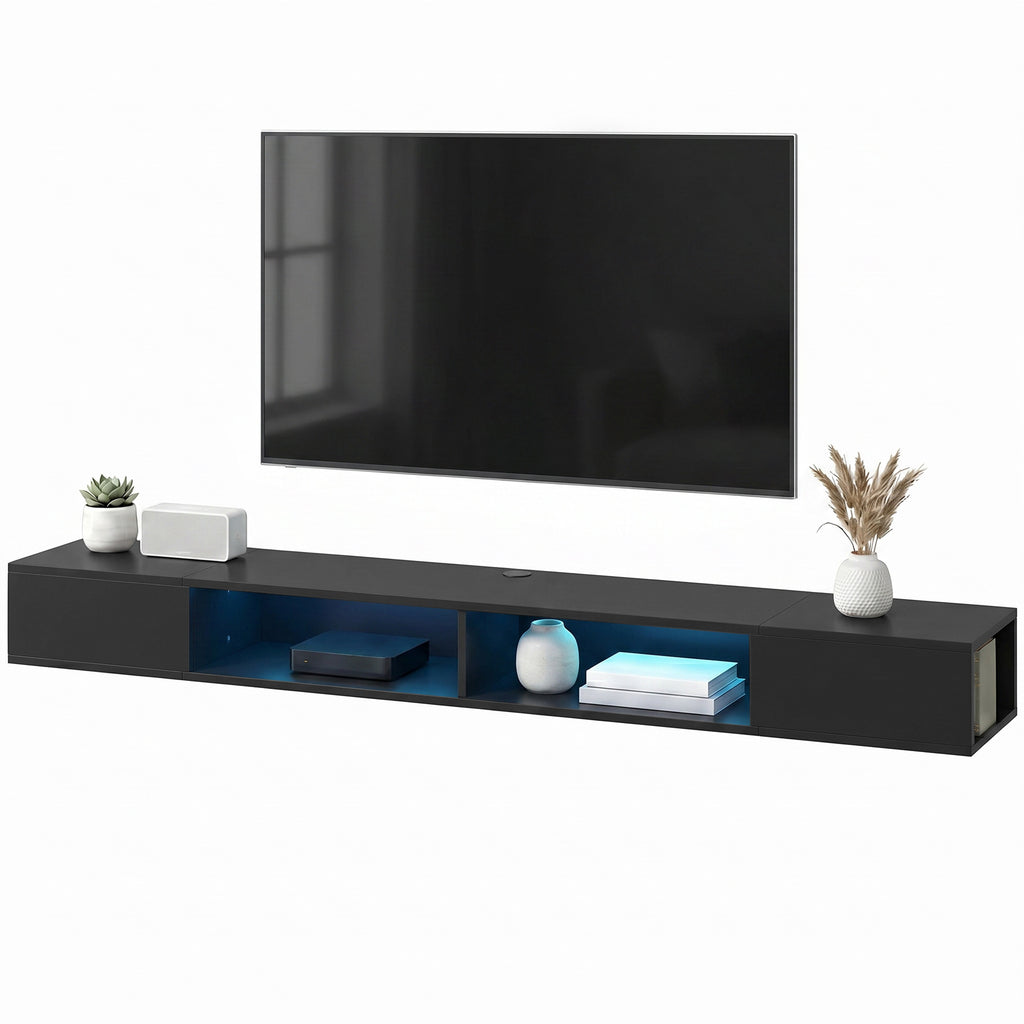 Black Floating Wall-Mounted TV Stand with RGB LED Lights