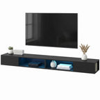 Black Floating Wall-Mounted TV Stand with RGB LED Lights
