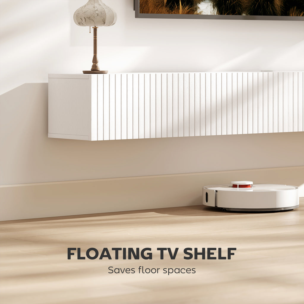 Fluted Floating TV Stand with Cable Management - White