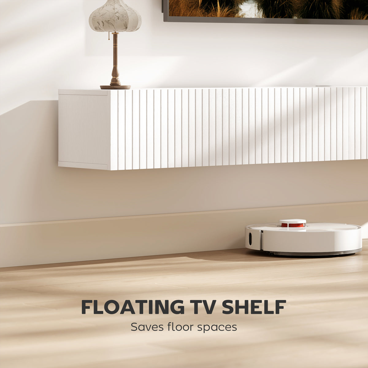Fluted Floating TV Stand with Cable Management - White