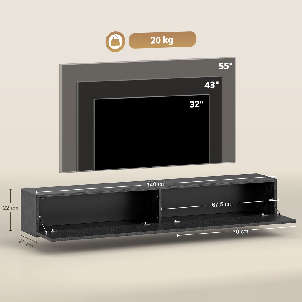 Black Fluted 140cm Floating TV Stand with Flip Cabinets