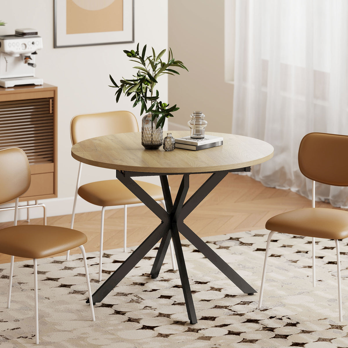 Extendable Industrial Dining Table with Butterfly Leaf Natural Wood