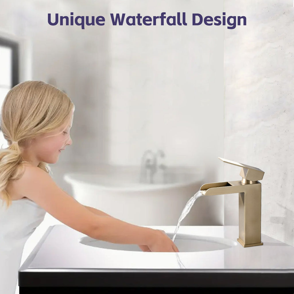 Brushed Gold Waterfall Bathroom Faucet Modern Bathroom Decor