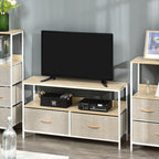 and Black TV Cabinet with Foldable Linen Drawers - Maple wood-effect