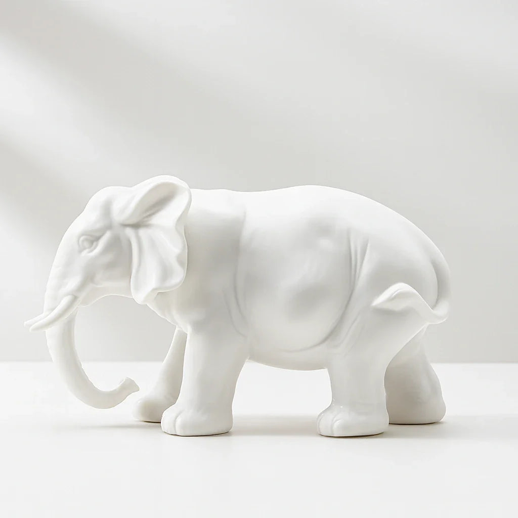 White Ceramic Elephant Sculpture for Good Luck & Modern Décor