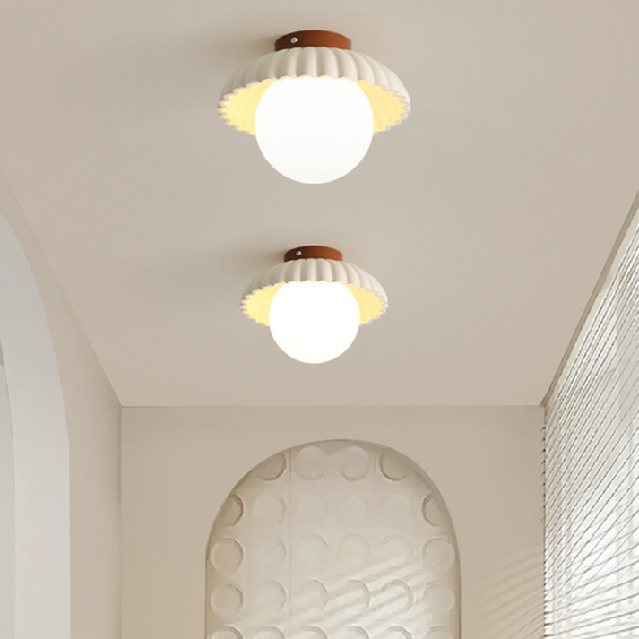 Iron and Glass Hallway Ceiling Light, Flush Mount