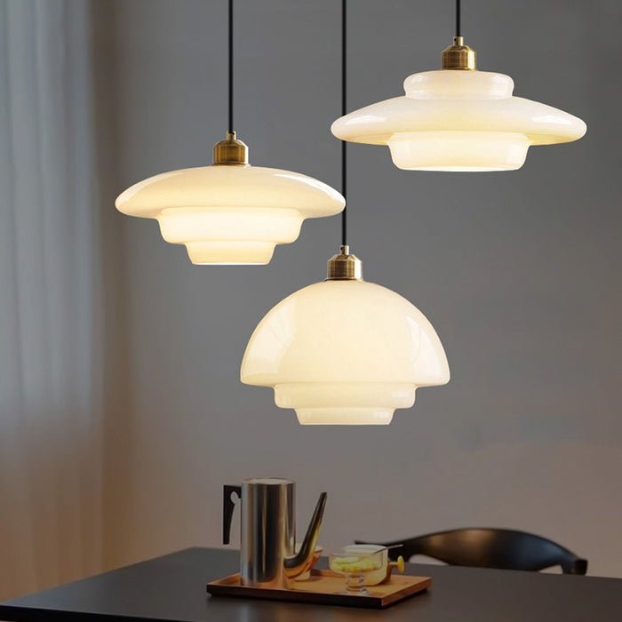 White Glass Pendant Light with Mid-Century Elegance
