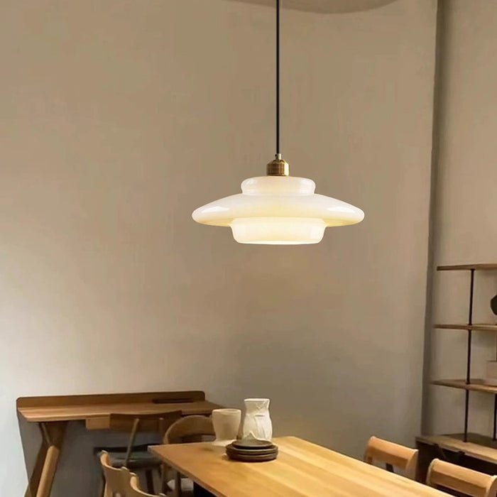 White Glass Pendant Light with Mid-Century Elegance