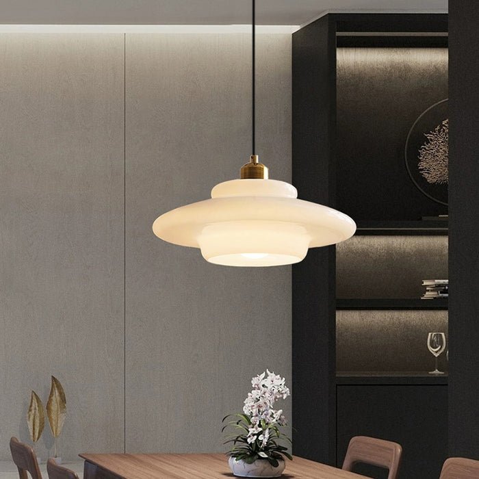 White Glass Pendant Light with Mid-Century Elegance