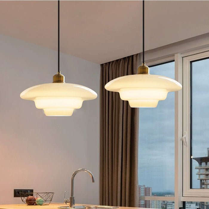 White Glass Pendant Light with Mid-Century Elegance