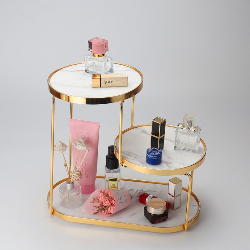Luxury Marble Tiered Tray with Oval Base and Gold Finish