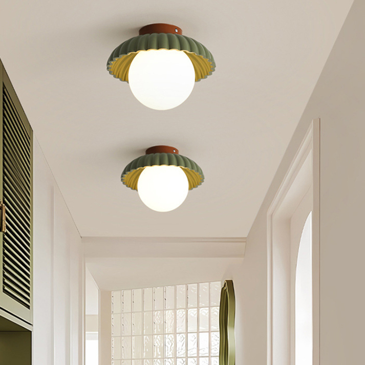 Iron and Glass Hallway Ceiling Light, Flush Mount