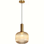 Modern Ribbed Glass Pendant Light with Brass Finish