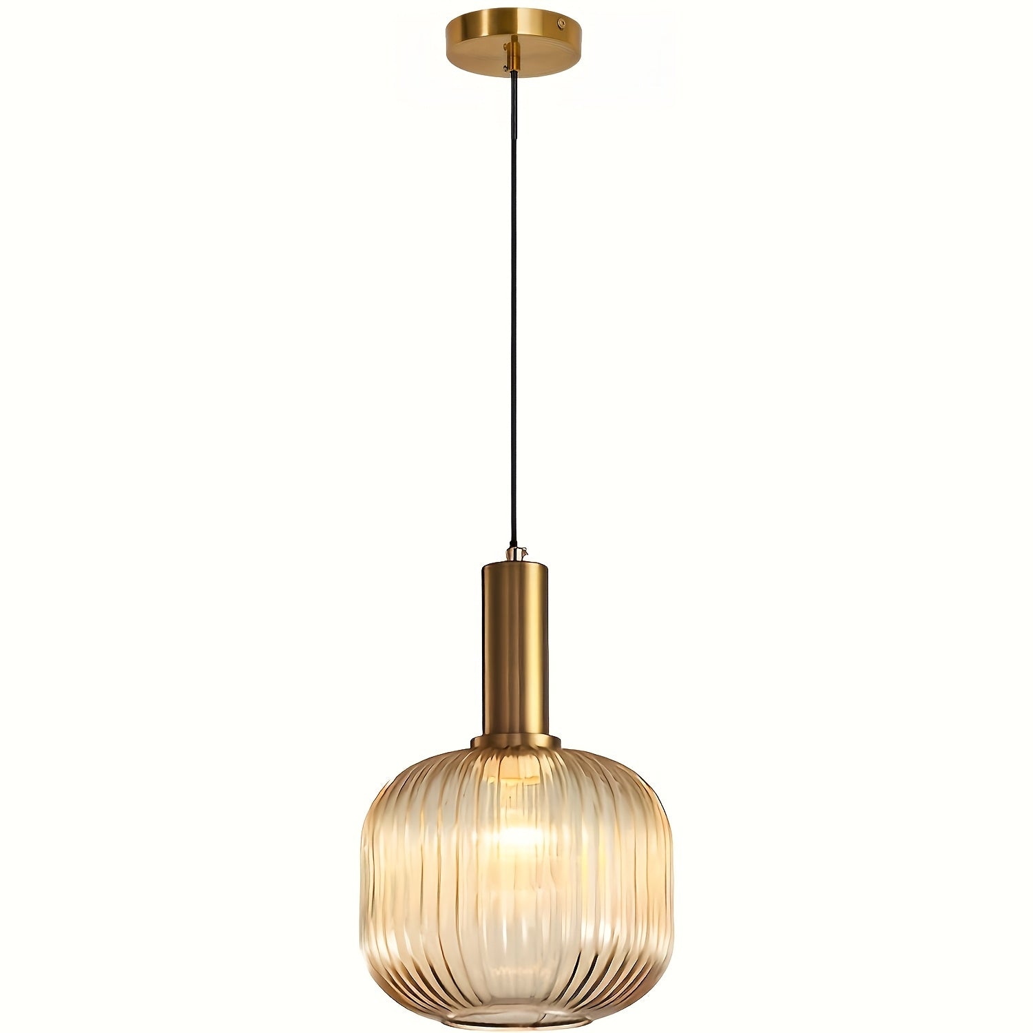 Modern Ribbed Glass Pendant Light with Brass Finish
