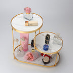 Luxury Marble Tiered Tray with Oval Base and Gold Finish