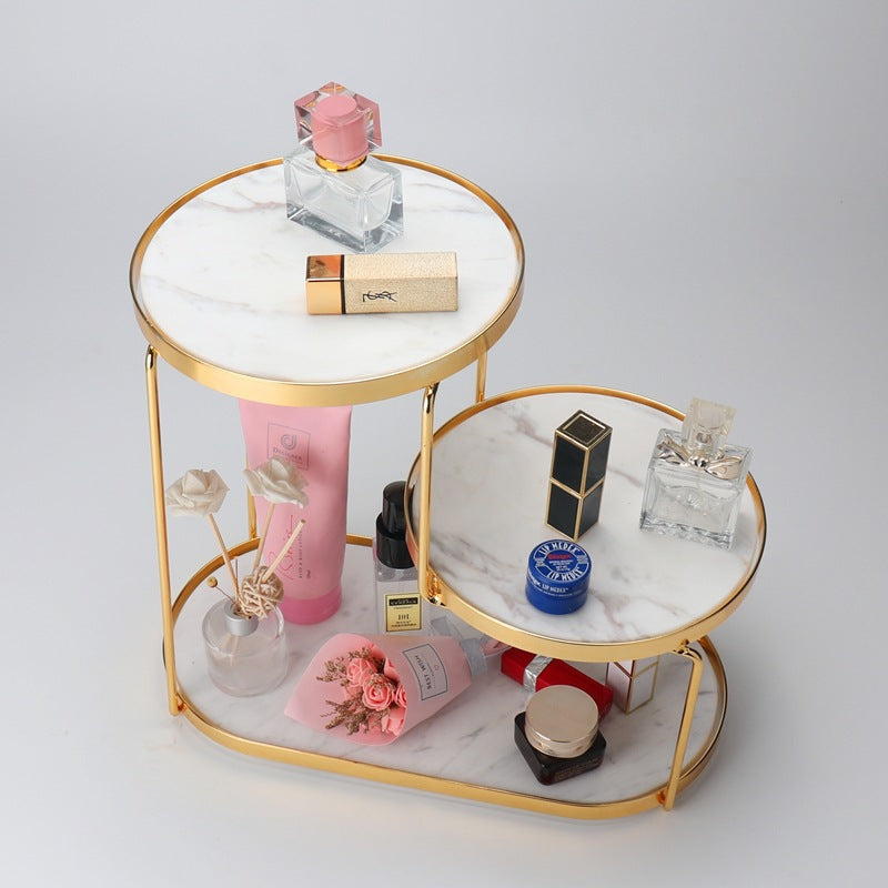 Luxury Marble Tiered Tray with Oval Base and Gold Finish