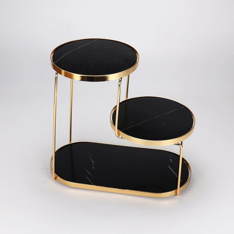 Luxury Marble Tiered Tray with Oval Base and Gold Finish