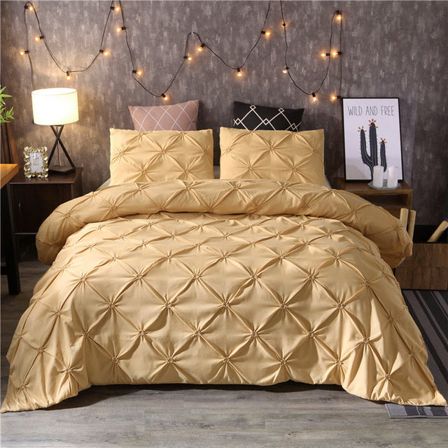 Pinch Pleat Duvet Cover Set with Diamond Pattern Detailing