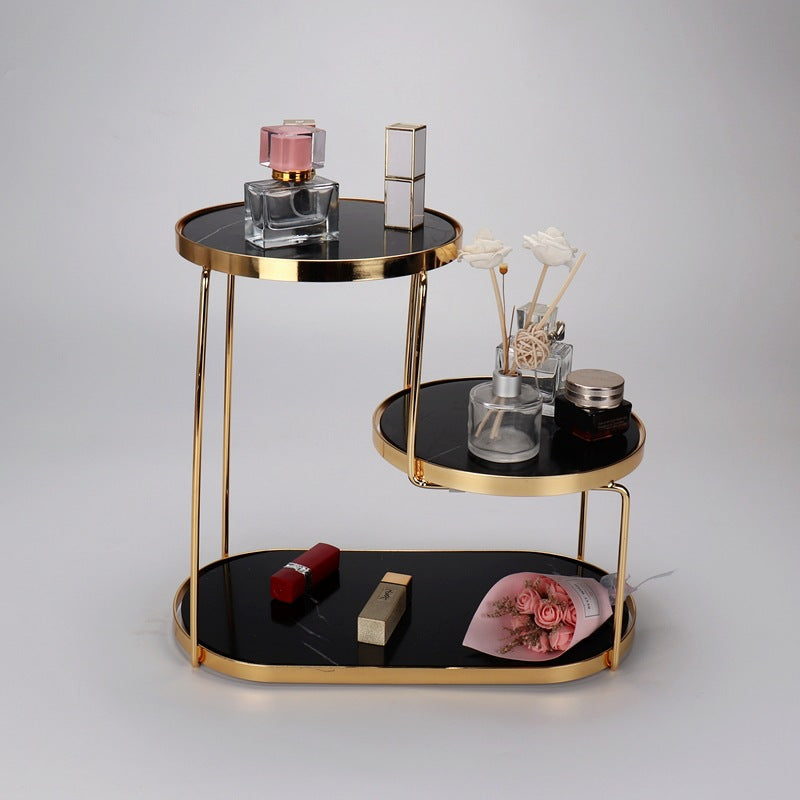 Luxury Marble Tiered Tray with Oval Base and Gold Finish