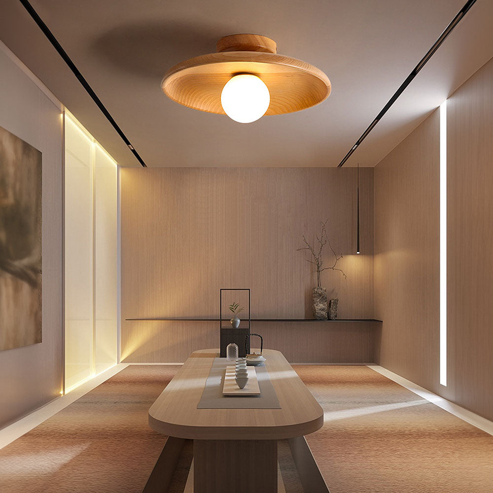 Nordic Wood Minimalist Round Ceiling Light for Hallway Contemporary Home Lighting