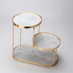 Luxury Marble Tiered Tray with Oval Base and Gold Finish