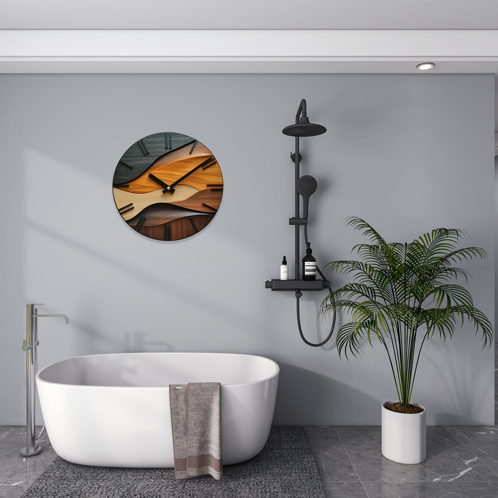 Artistic Round Wall Clock with Nordic Faux Wood Grain Design