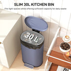Slim Curved Pedal Kitchen Bin with Soft-Close Lid - Grey