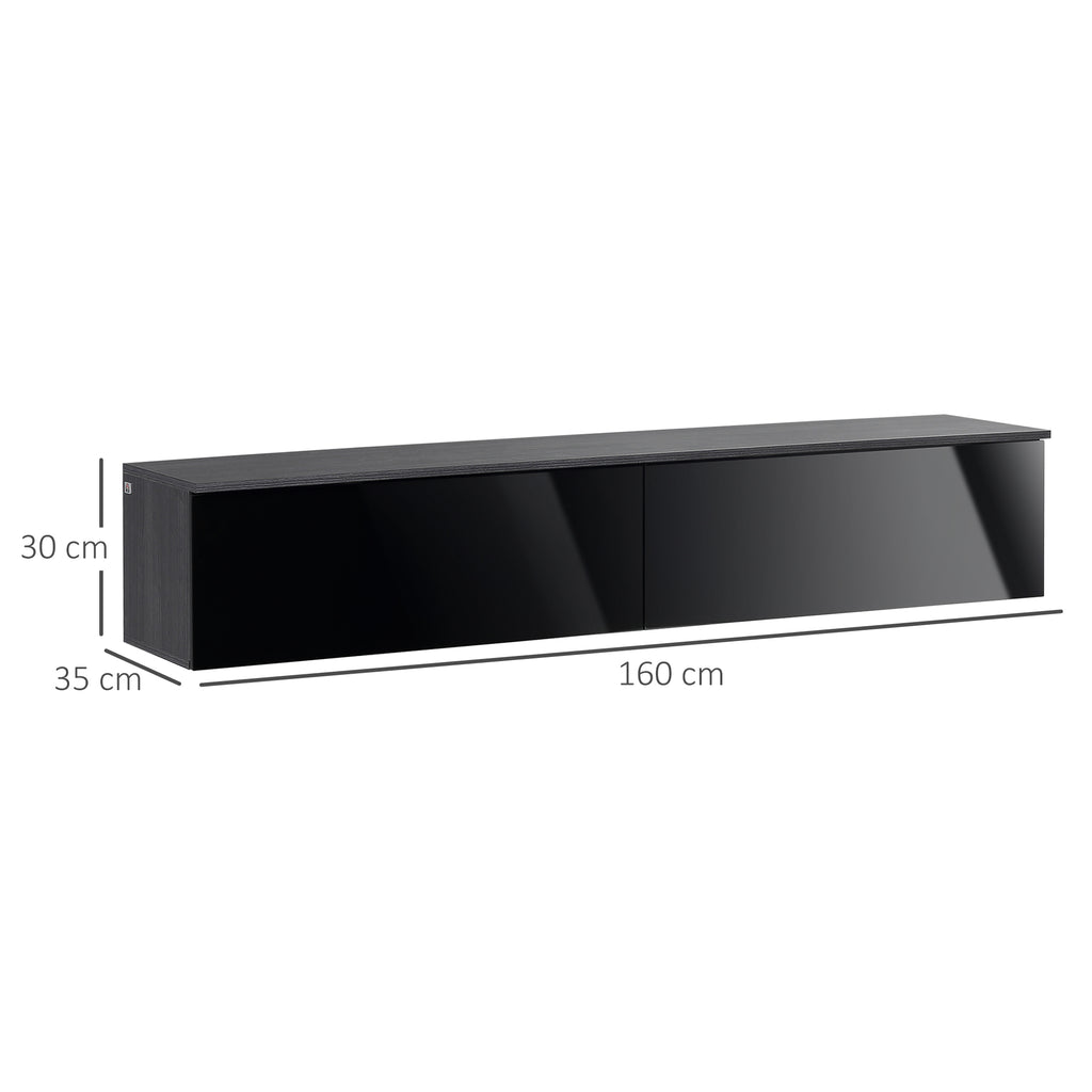 High Gloss Floating TV Cabinet with 2 Cupboards - Grey