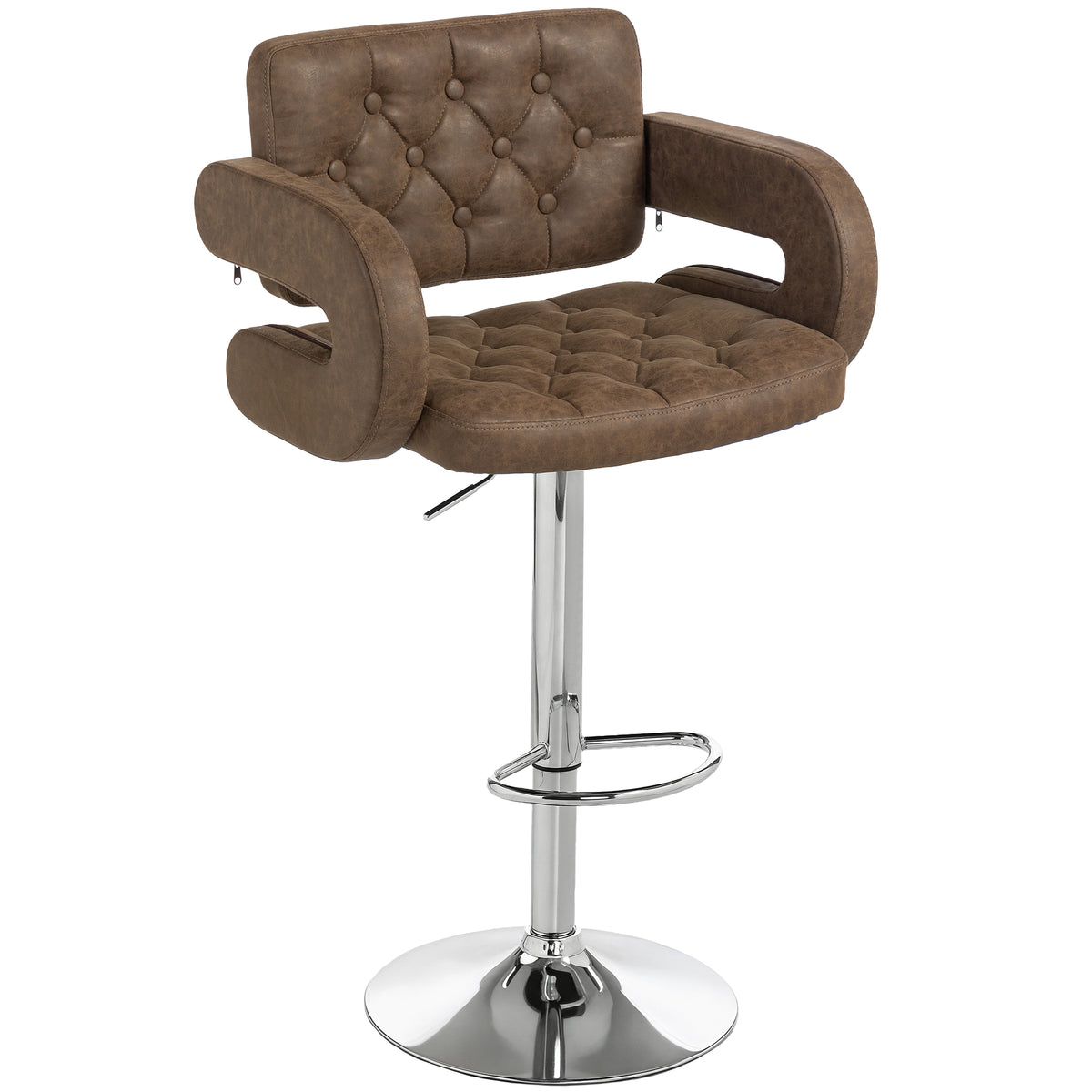 PU Leather Swivel Bar Stool with Backrest and Footrest - Coffee