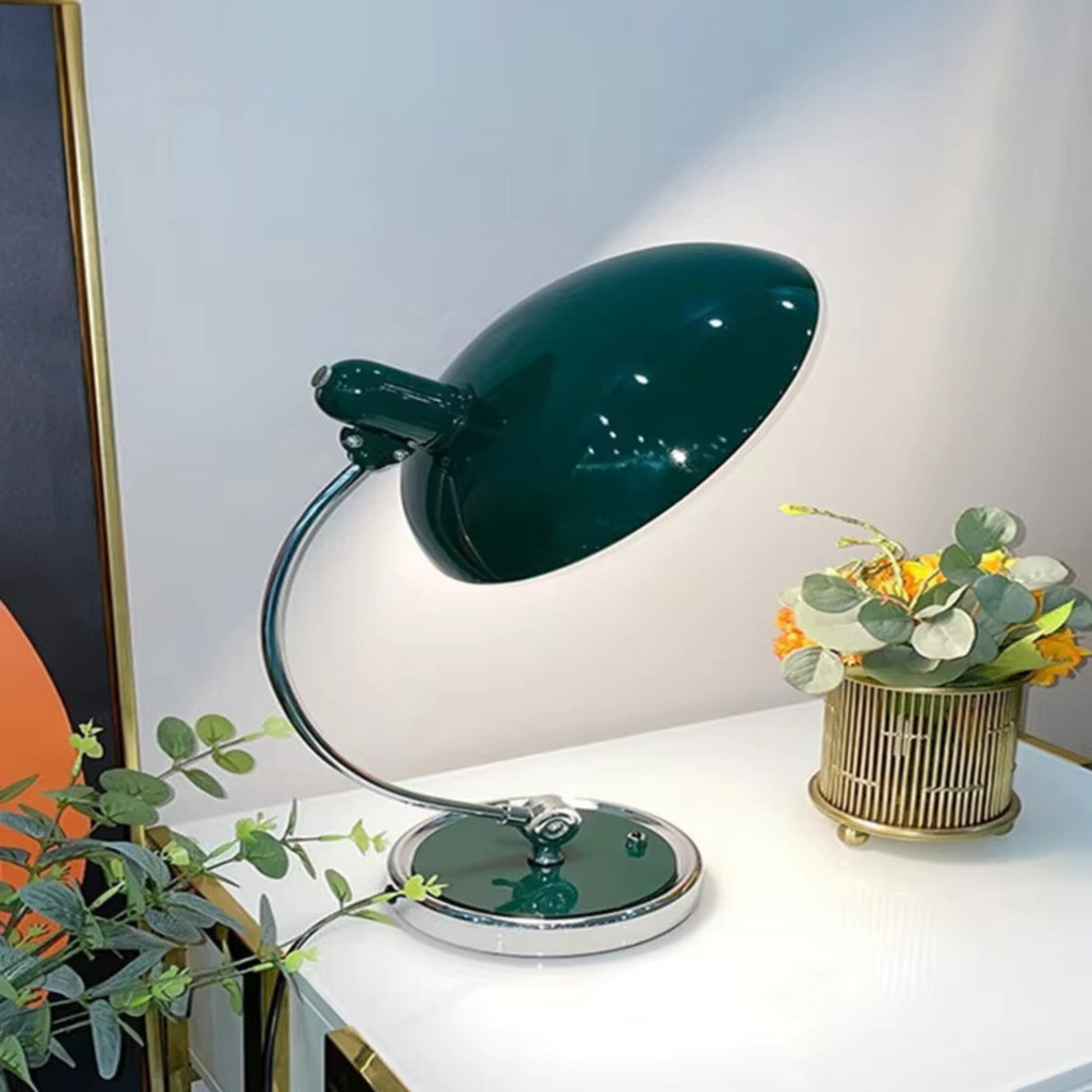ScandiArc Table Lamp with Bauhaus-Inspired Curved Metal Design