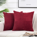 Corduroy Striped Throw Pillow Covers with Cross-Stitch Detail