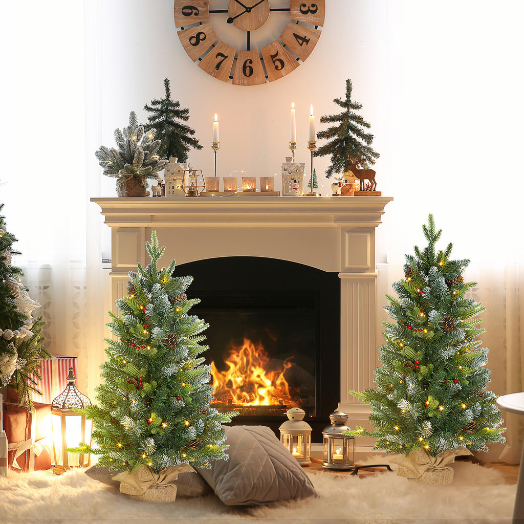 Set of 2 3ft Pre-Lit Tabletop Christmas Trees with LED Lights