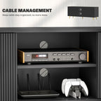 Black Beadboard TV Stand with 2 Cabinets and Open Shelves