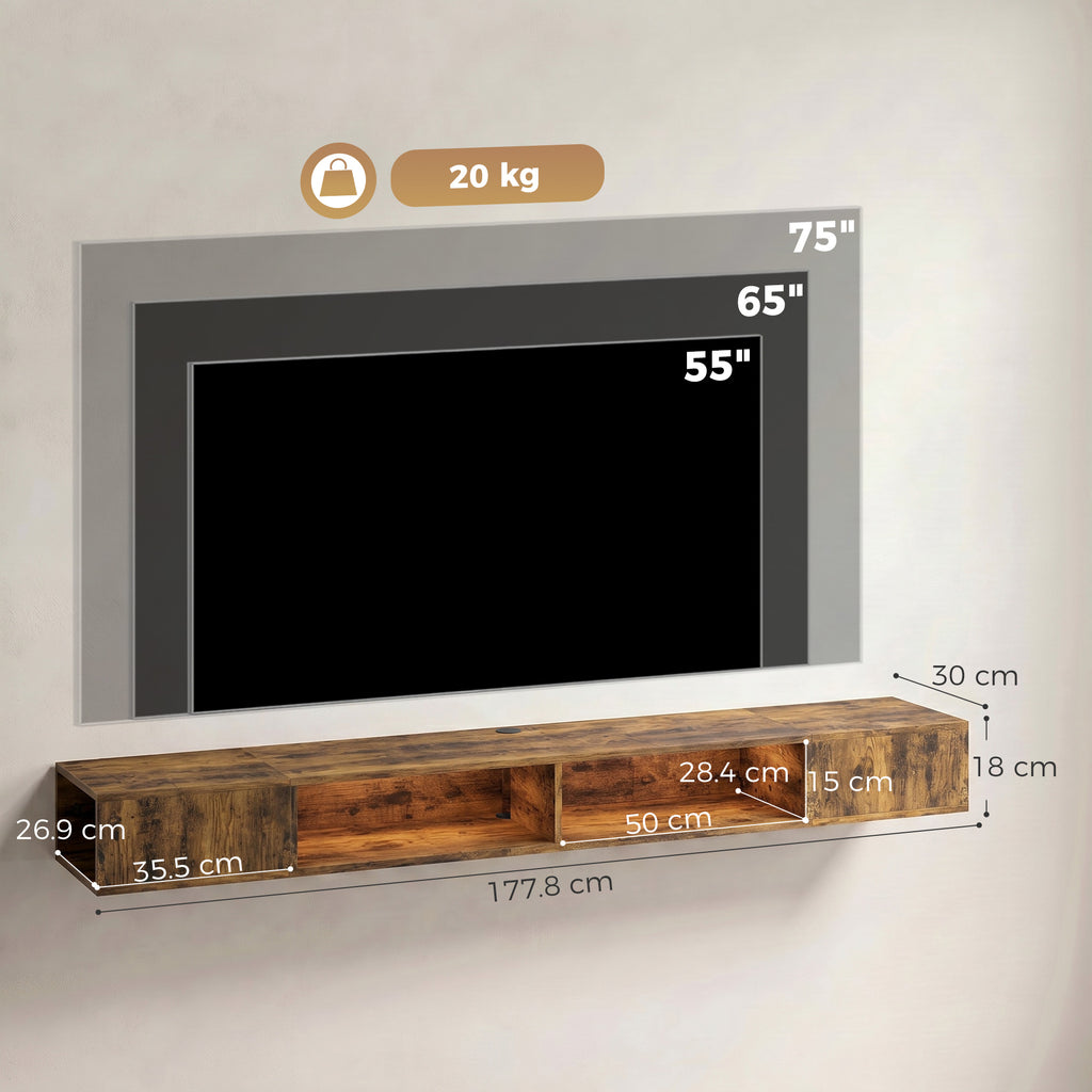 Floating Wall-Mounted TV Stand with RGB LED Lights - Rustic Brown