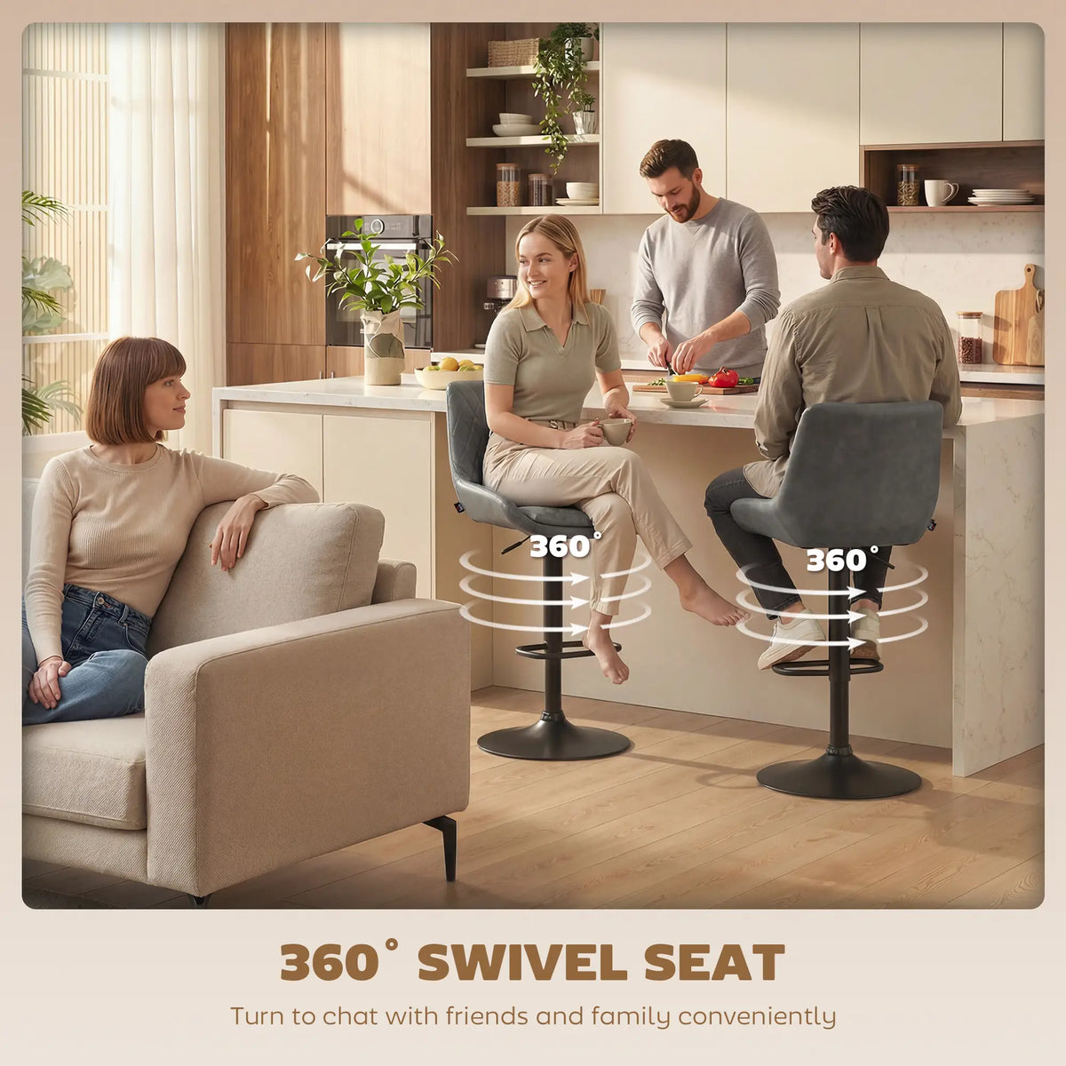 Retro Faux Leather Bar Stools Set of 2 with Adjustable Height