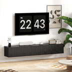 Black Fluted 140cm Floating TV Stand with Flip Cabinets
