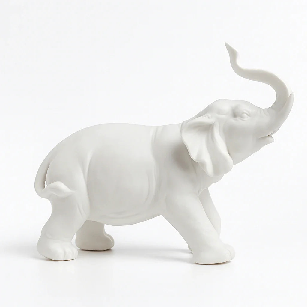 White Ceramic Elephant Sculpture for Good Luck & Modern Décor