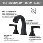 Matte Black Widespread Bathroom Sink Faucet with Drain Assembly Modern Bathroom Decor